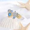 Rings 925 Sterling Silver Opal Turtle Ocean Blue Sea Life Starfish Shell Star Rings Summer Beach Jewelry Birthday Gifts for Women Girl