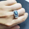 Anéis de cluster homens anel natural real preto safira retângulo 925 prata esterlina 7/9mm 2.5ct pedra preciosa por jóias finas x21597