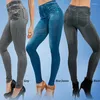 Leggings femininas mulheres 2024 moda faux denim jeans sexy longo bolso leggins verão casual calça lápis