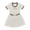 dames pak designer rok set preppy stijl gebreide contrast short mouwen t-shirt hoog taille geplooide rok tweedelige rok