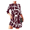 Robes décontractées Femmes Robe rétro Vintage d'inspiration féminine Mini imprimé avec col mi-haut lâche manches longues doux chaud pour l'automne