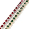 Bracciale Hip Hop placcato oro 18 carati Brillante catena da tennis quadrata da 9 mm Braccialetti con cuore CZ micro pavimentato per le donne