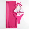 Kvinnors badkläder Ny bikini baddräkt med strass tryck kvinnor push stil bikini sommarstrand kostym baddräkt j240221