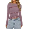 Mulheres Camisetas Mulheres Manga Longa Lace Trim Top Patchwork Slim Fit Camisa Tee Ver através de Y2K Saindo Colheita