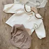 衣類セット新生児の女の子の男の子秋のフルスリーブネイビーカラートップティーソリッドパンボトムス幼児純綿服セット2pcs