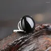 Anillos de racimo Anillo de obsidiana natural para hombres Mujeres Joyería de plata Moda Apertura Pareja Edición coreana Rica y noble emparejada con energía