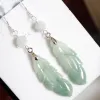Hängen 925 Silver Natural Emerald Jade Circular Feather Pärlor örhängen Original DIY för handtillbehör Kvinnor Luckgåva smycken