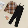 Clothing Sets Infant Fall Winter 2pcs Warm Outfits Plaid Print Long Sleeve Shirt Jacket Bib Pants Set Toddler Cotton Clothes