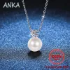 Halsband Anka Ny S925 Silver Pendant Moissanite D Color 30 Point Pearl Necklace Minimalist Collar Chain Female Moissanite Halsband