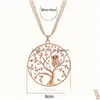 Colliers pendentifs Mode Mignon Vie De L'arbre Cristal Hibou Pendentif Collier Pour Femmes Vintage Sier Plaqué Or Mtilayer Chaîne L Dhgarden Dhjfl