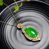 Pendentifs Pendentif en jadéite naturelle avec topaze Zircon vert Jades collier de luxe plaqué or mode breloques bijoux femmes Jade accessoire