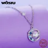 Colares WOSTU 925 Sterling Silver Fantasy Planet Pingente Neckace para Mulheres Multi Color Zircon Moon Charm Links Menina Aniversário Jóias Pa