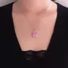 Hängsmycken Big Square Pink Crystal Zircon Diamond Gemstones Pendant Halsband för kvinnor 18K vitt guld silver 925 smycken Bijoux Bague gåva