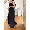 Casual Dresses 2024 Summer Women Thin Shoulder Strap One Word Collar Heavy Industry Art Pleated Mid-length Dress