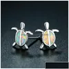 Stud Stud Cute Sea Turtle Creative Lovely Animal Imitation Fire Opal Ear Earring For Women Girl Trendy Jewelry Gift Drop Delivery Earr Dhn6g