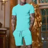 Été 2024 2 pièces hommes T-shirt à manches courtes + manches courtes 2 pièces vêtements de sport hommes solide gymnase fitness vêtements de sport 240221