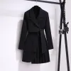 Blazer Women Spring Nowe modne kobiety ubrania garnitur spódnica z kurtki pasek w talii szczupły garnitur kobiet Blazer długi płaszcz czarny blezery