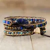 Braccialetti Tonalità blu 3 fili Braccialetti avvolgenti in pelle Fatti a mano Sodalite Catena con perline di cristallo Braclet Homme Gioielli donna Bijoux