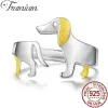 Ringar Trumium Real S925 Sterling Silver Cute Dachshund Dog Justerbara ringar för kvinnor Män Original Fashion Party Jewelry Gifts