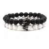 Brin classique 8mm noir pierre de lave volcanique naturelle et Bracelets blancs pour hommes femmes à la mode Bracelet fait main Bracelet bijoux