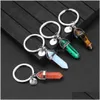 Nyckelringar Nature Stone Pendant Keyring For Women Men 26 Inledande bokstav nyckelchain Healing Crystal Keyholder Fashion Jewelry Drop Delive DHPHH