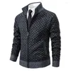 Pulls pour hommes 2024 Automne Hiver Hommes Veste en peluche Épais Col debout Zipper Plaid Casual Polaire Tricoté Mâle Pull Cardigan