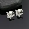 Sets 925 Silber Brautschmucksets für Frauen weiße Perlenperlen Kristall Schmetterling Ring Anhänger Halskette Ohrringe