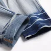 Herren-Jeans, trendige Herren-Jeans, markante bestickte amerikanische Modemarke, Stretch, helle Farbe, bedruckte Hose, bemaltes Bein, Nähte, Regenbogen