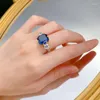 Anéis de cluster Asscher Cut Sapphire Diamond Ring Real 925 Sterling Silver Party Banda de Casamento para Mulheres Nupcial Jóias de Noivado