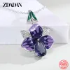 Sets ZDADAN 925 Sterling Silver Purple Flower Crystal Ring Earring Necklace Set For Women Fashion Glamour Gift Wedding Jewelry