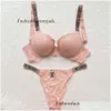 Women'S Panties Womens Victorias Secret Letter Bra And Panty Set Sexy Lace Women Underwear Thong Lingerie Push Up Seamless Pink Gift Dhhjo