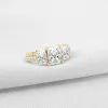 Anéis Lnngy Anel de Moissanite de Três Pedras para Mulheres 10K Pure Gold Lab Criado Diamante Eternidade Anéis de Noivado Delicados Jóias Diárias