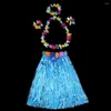 Stage Wear 5 pc / set Hula Show Hawaii Fancy Dress Garland Headband Pulseira Estilo Havaiano Grama Costume Set Full Charming