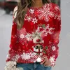 Women's T Shirts Christmas Elk Print Cotton T-Shirt O Neck Fashion Sweater For Ladies Oversized Casual Sweatshirt Festival Long Sleeve