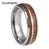 Band 8mm Silvery Tungsten Wedding Band 2 Grooves Rose Wood Inlay For Men Women Engagement Anniversary Rings Dome Polering Finish