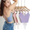 Women's Tanks 2024 Summer Women Fashion Sexy V-Neck Bandage Solid Knitted Tank Top Color Crop Tops Strap Bra Camis Y2K Aesthet