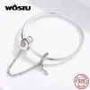 Brangles Wostu 100% 925 Bracelets de chaîne de sécurité Key Key Sterling Heart Key Bracelets Pink Zircon pour femmes Silver 925 Jewelry CQB143