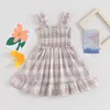 Girl Dresses Toddler Girls Sleeveless Plaid Dress Summer Clothes Square Neck Casual Ruffle Tiered Smocked Sundress