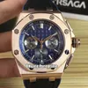 Novo Miyota Quartz Chronograph Mens Watch Cronômetro 26480TI OO A027CA 01 Blue Dial Rose Gold Case Rubber Strap Sport Relógios 42mm W296w