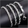 Kedjor kedjor 925 Sterling Sier 2mm M Twisted Rope Chain Halsband för kvinnor Män modesmycken 16 18 20 22 24 26 28 30 Inches Drop D DH0OU