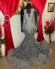 Grey Sparkly Sequins Prom Dresses Major Beads Sheer Neck Mermaid Party Dress Black Girls Backless Occasion Evening Gowns