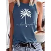 Designer 2024 dames groothandel vakantie kokospalm letterprint casual losse tanktop met ronde hals voor dames kleding mode elastisch