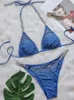 Kvinnors badkläder Deat Shiny Diamond Party Bikini Tvådel uppsättning för kvinnor Sexig solid spets badkläder Beach Women 2023 Summer New 11x0970 J240221