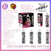 100% Original Uzy Crystal Pro Max 10000 Puff Disposable Vape Pen 0% 2% 3% 5% Nivå 16 ML Förfylld POD 650mAh Uppladdningsbart batteri 10K Puffs E Cigarett 20 smaker i lager