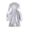 Freizeitkleider Silbernes Damenkleid mit Federverzierung und Pailletten, langärmlig, glänzend, für formelle Damen