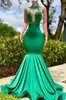 New Mermaid Prom Dresses Sexy Open Back Deep V Neck Appliques Beads Ruffles Long Satin Evening Gowns Formal Occasion Vestidos