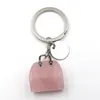 Porte-clés en argent plaqué cercle sac forme tigre oeil pierre porte-clés pour femmes fête cadeau bijoux