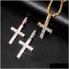 Pendanthalsband Personlig vintage Rose Gold Blingbling Diamond Iced Out Cross Chain Halsband Square Cubic Zirconia Jewelry Gift otfxe