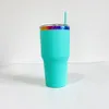 Entrepôt des États-Unis Gobelets de voiture plaqués arc-en-ciel blancs et noirs isolés sous vide avec revêtement en poudre de 30 oz avec paille de couleur et couvercle transparent pour la gravure laser holographique