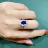 Ringen Xiushu Hoge Definite 3 Karaat Imitatie Koninklijke Saffier Ring Voor Vrouwen 925 Zilveren Ontwerp Luxe